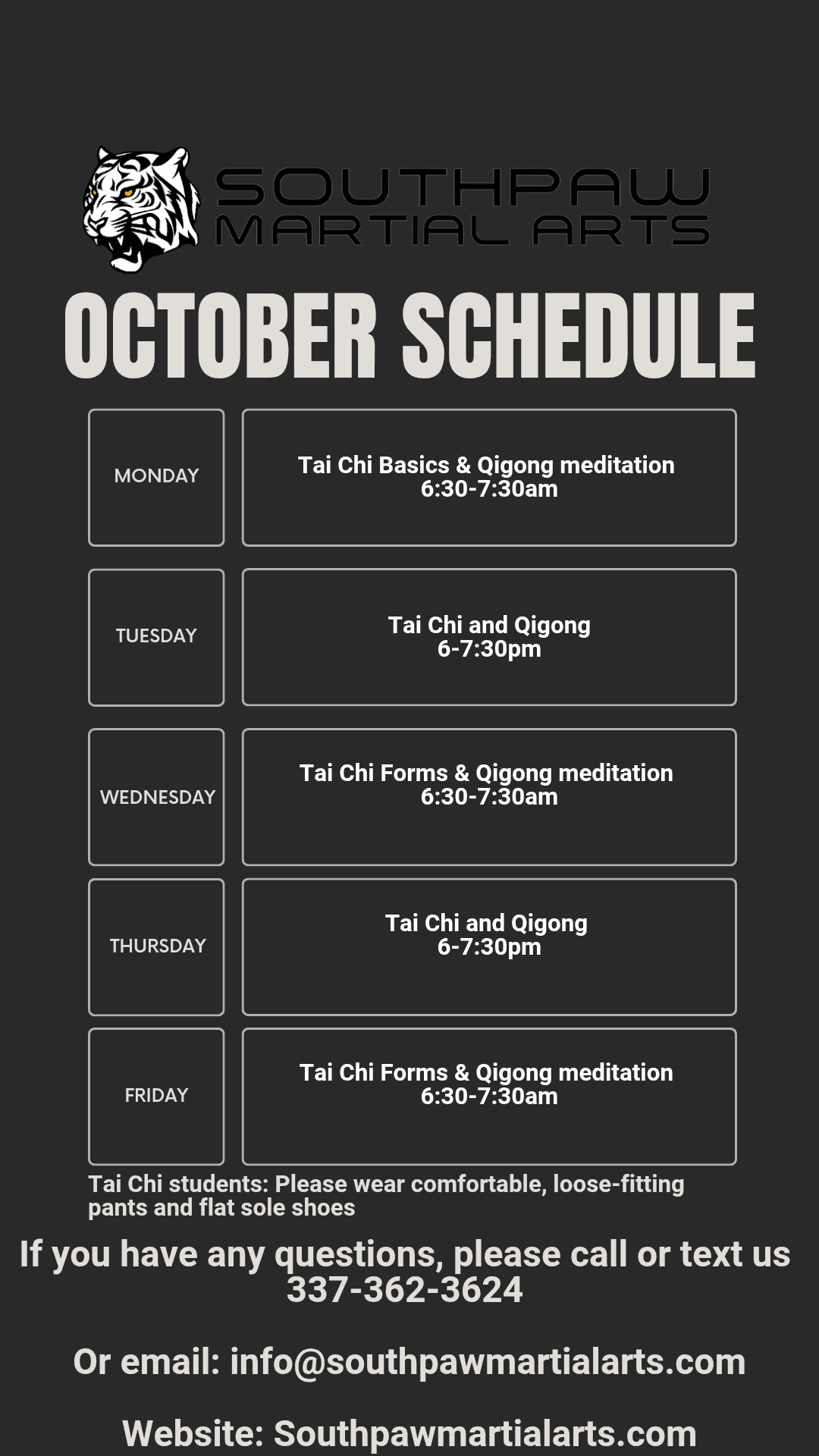 informational image containing latest schedule