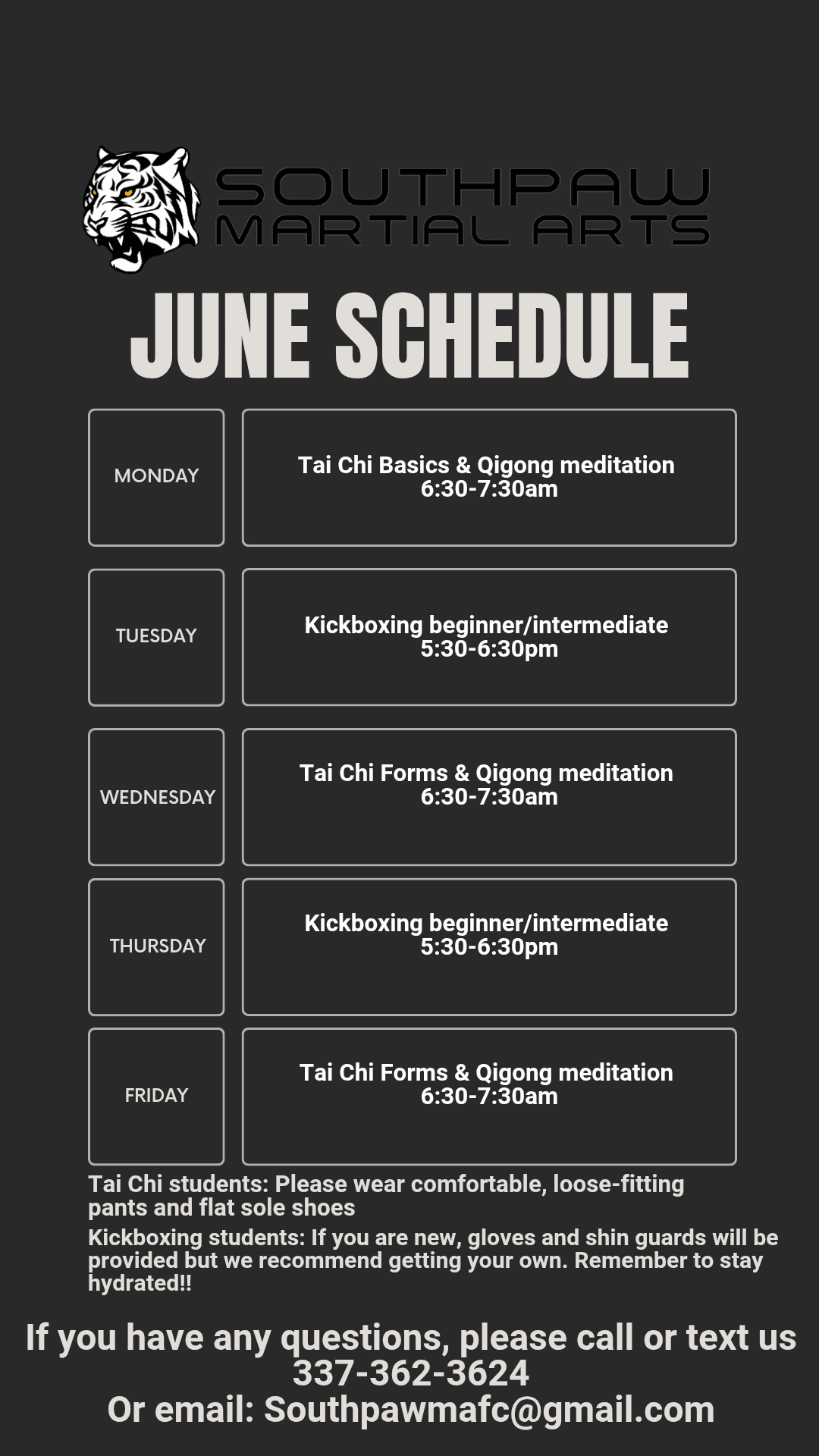 informational image containing latest schedule